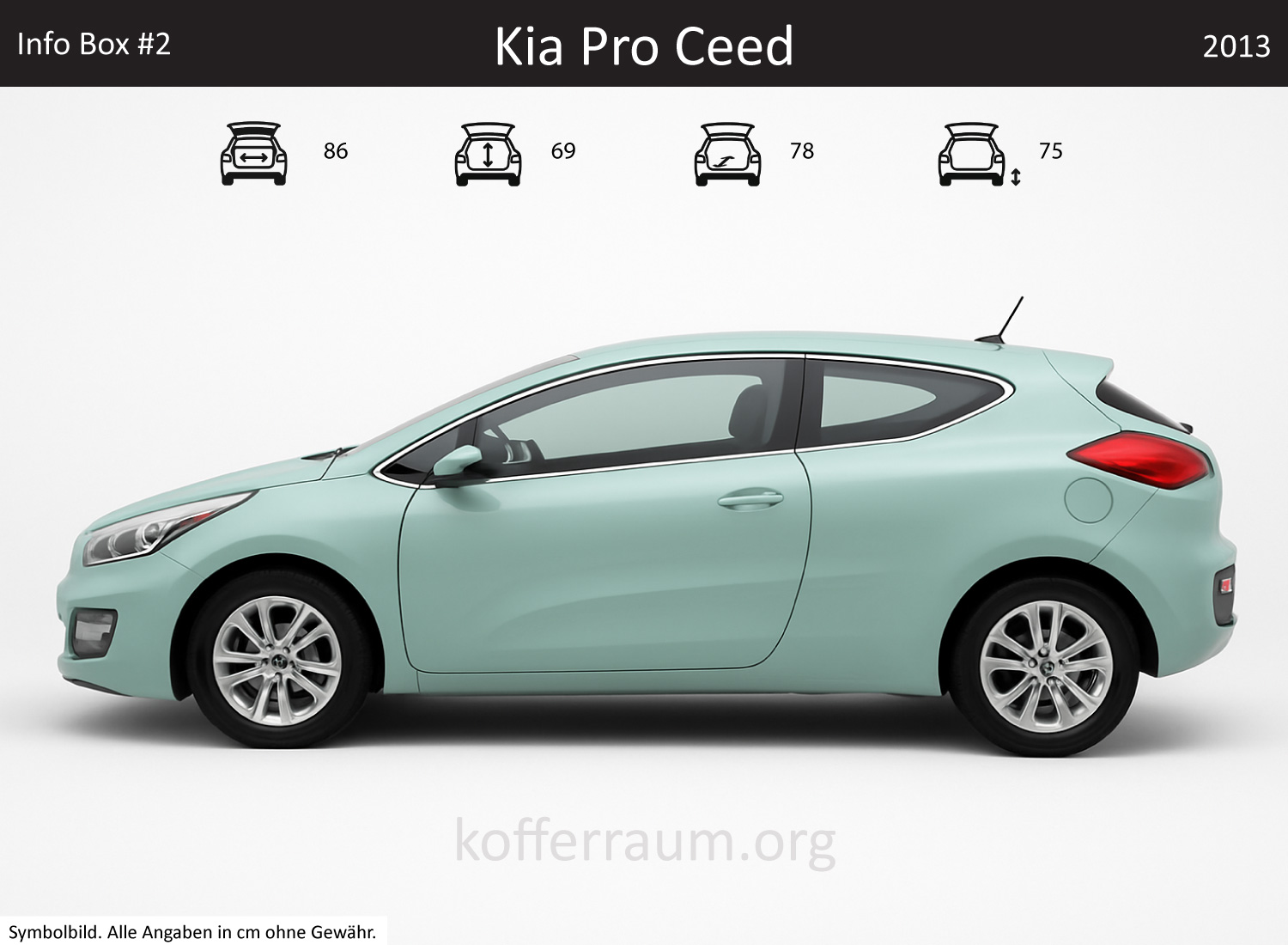 Kia Pro Ceed - All boot dimensions at a glance: width, height, length, depth (with the rear seats folded down and upright).