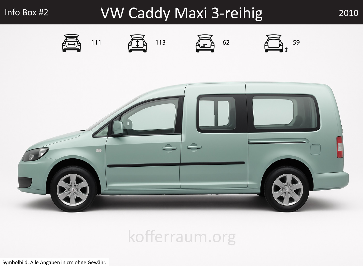 VW Caddy Maxi 3-reihig Kofferraum Maße